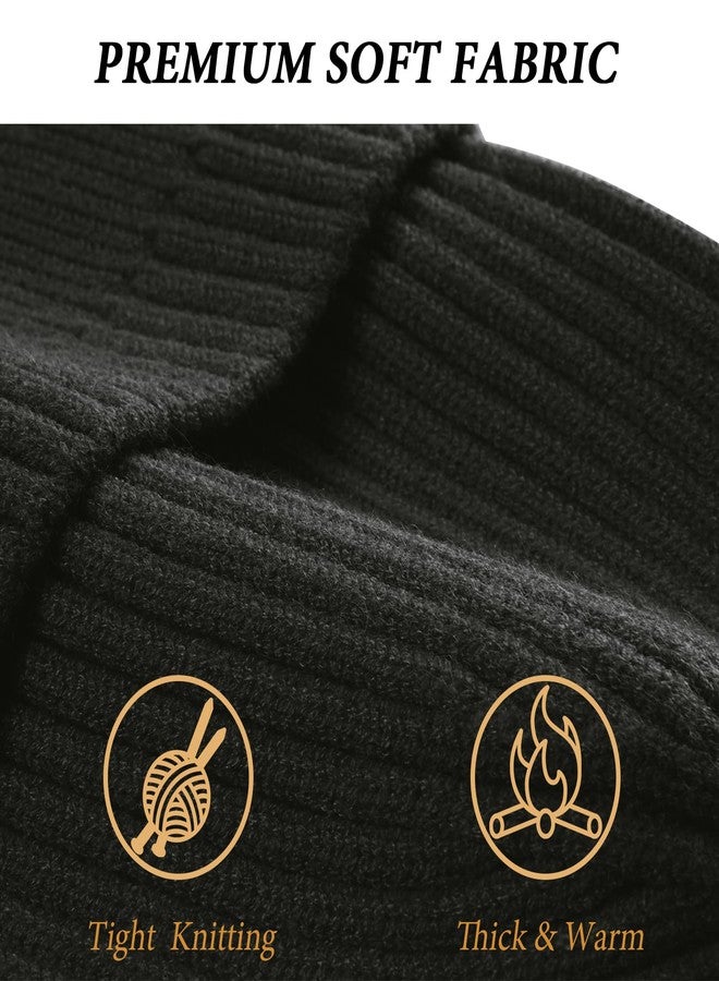 NAHOSY Fisherman Beanie Hats, Unisex Skullcap Trawler Short Cuff Knittet Beanie for Men Women Watch Cap Warm Winter Hat, Black - Image 3